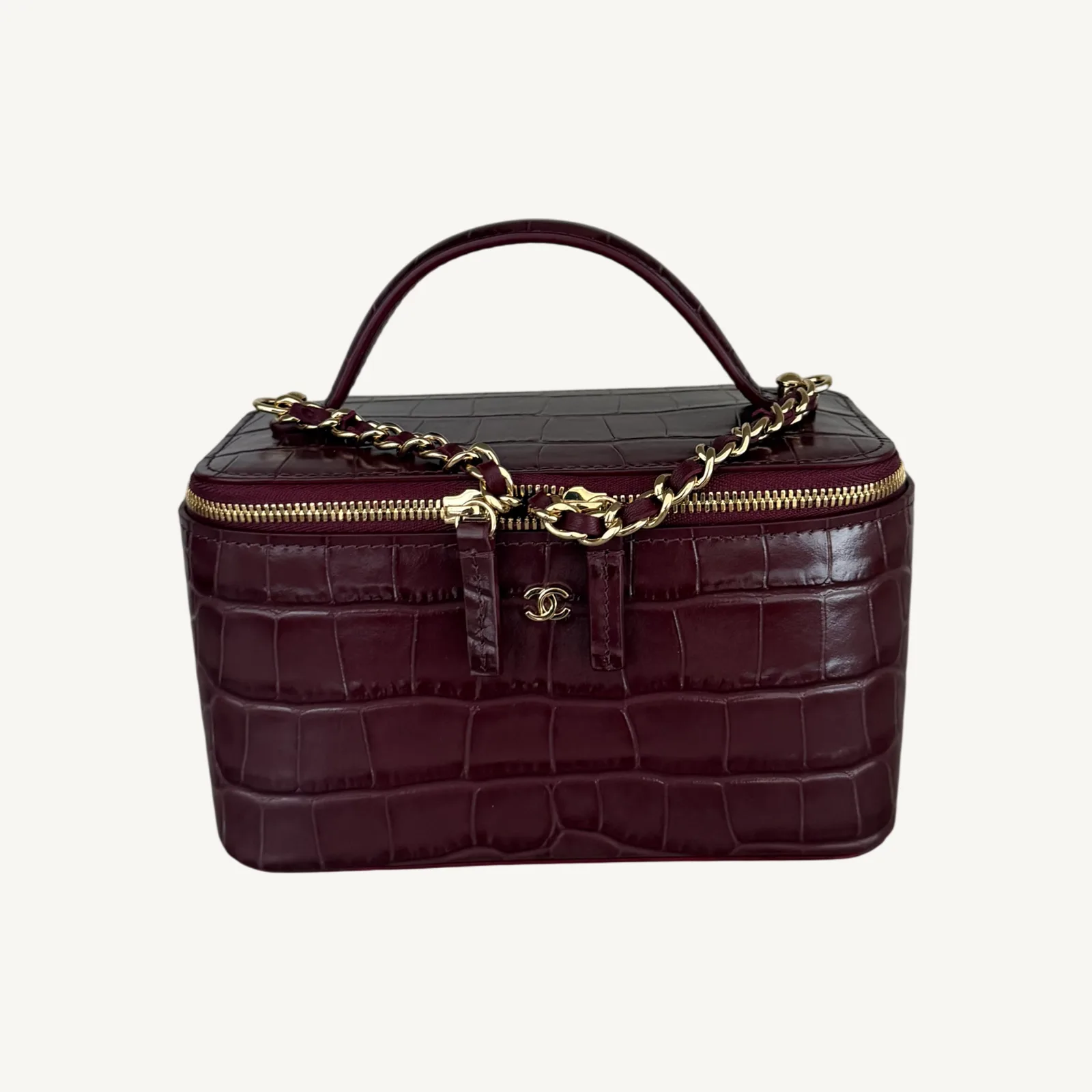 Chanel Square Vanity Case Burgundy Croc GHW
