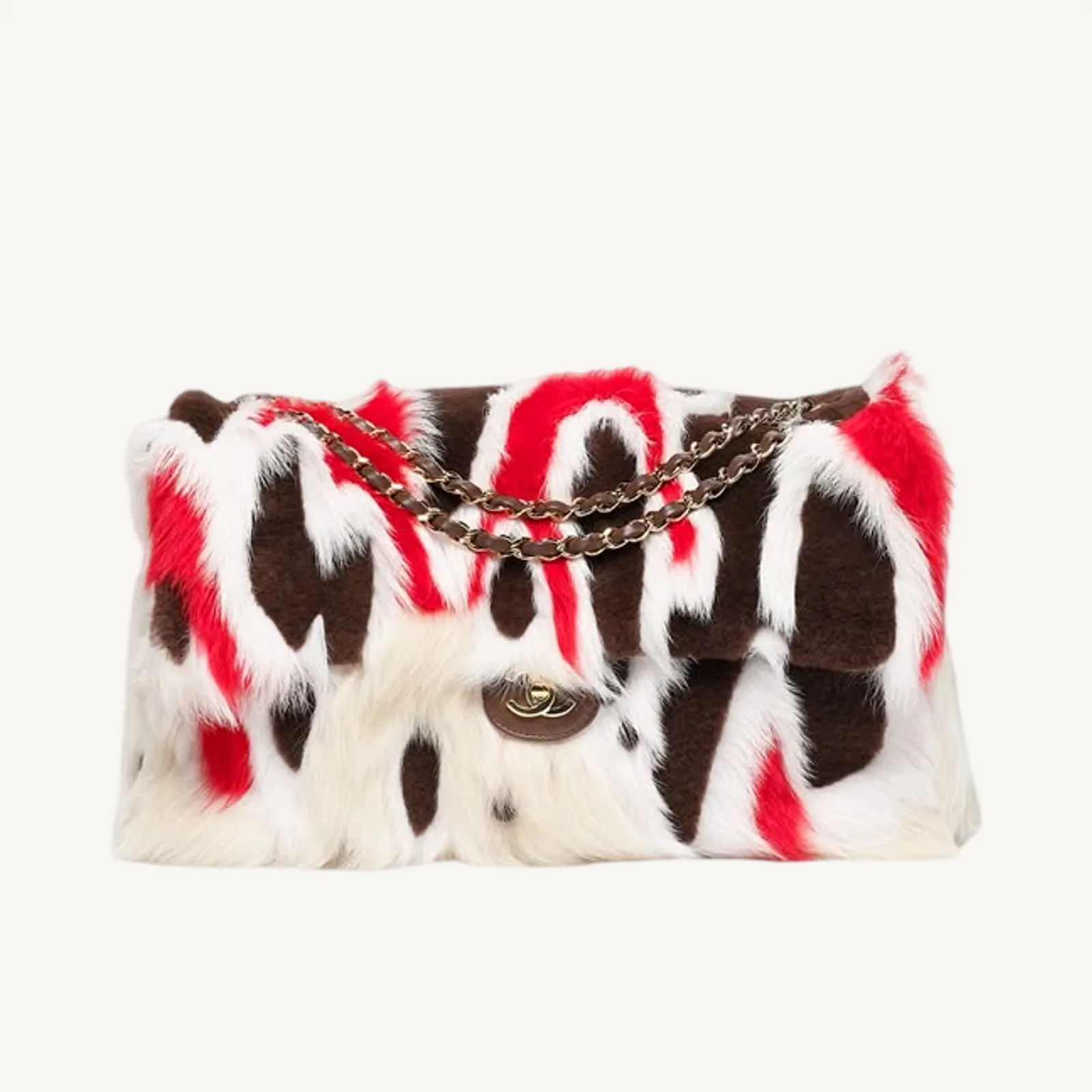 Chanel Maxi Flap bag Dark Brown, Red & White GHW