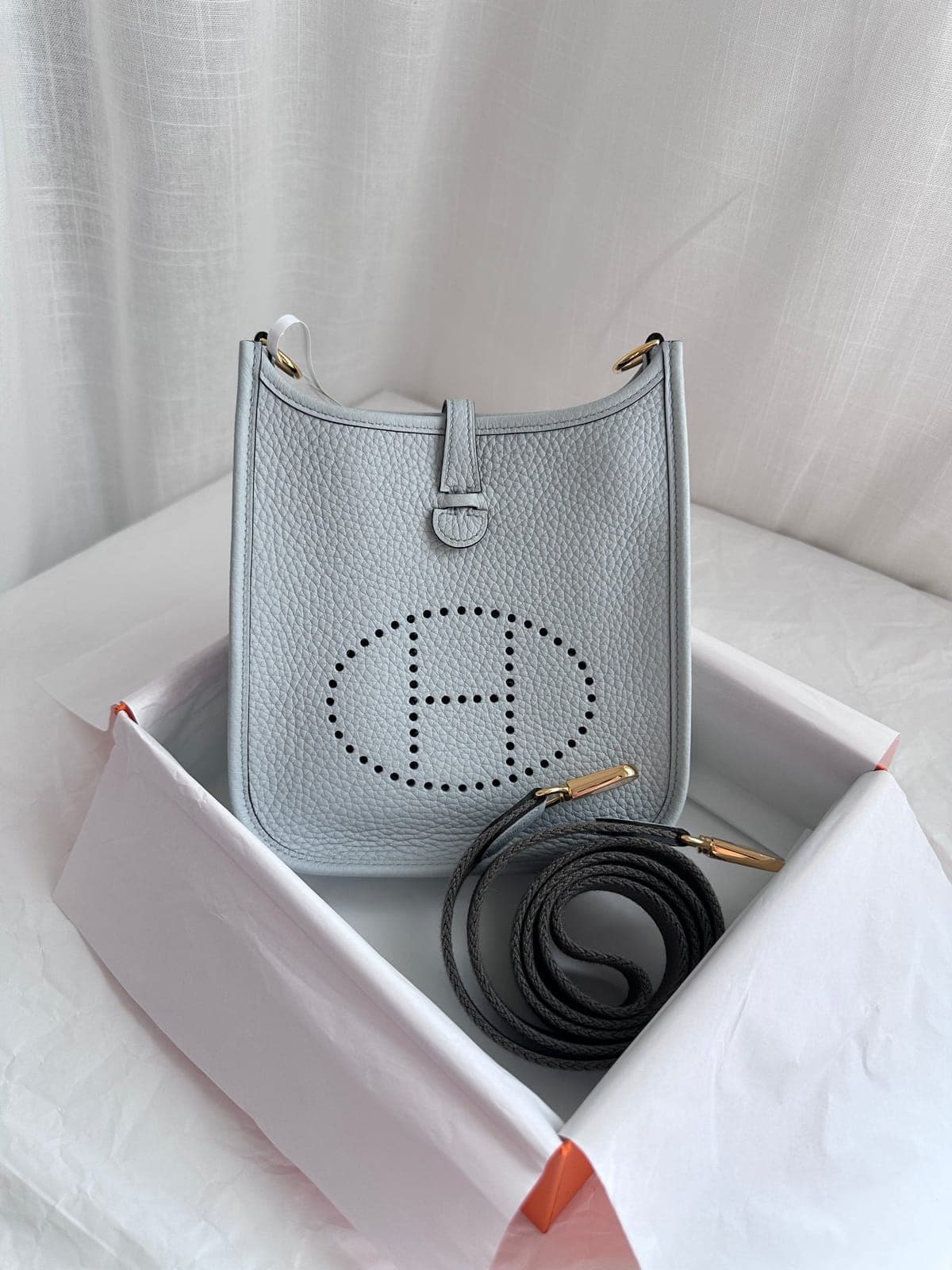 Hermès Evelyne 16 Blue Pale/Gris Etain GHW